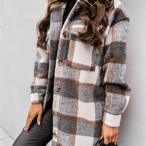 PLAID PRINTED MID-LENGTH SHIRT COAT