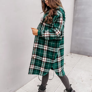 PLAID PRINTED MID-LENGTH SHIRT COAT