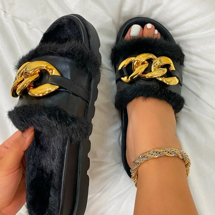 BEACH CHAIN FLAT SANDALS WITH FUR