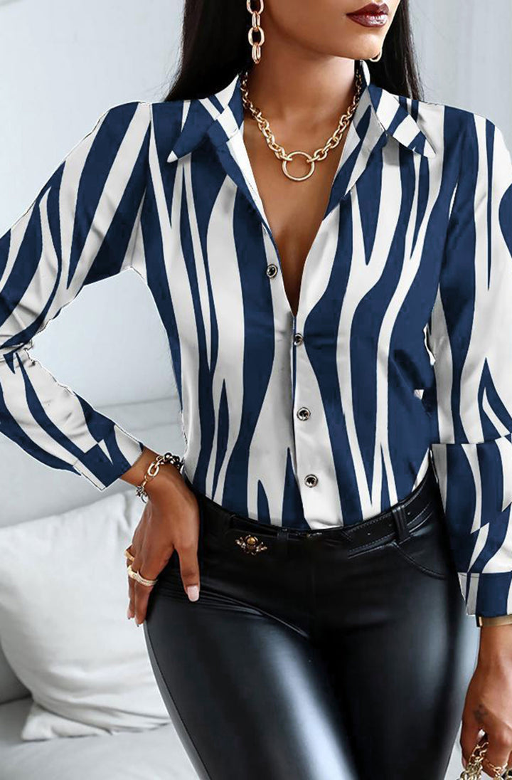 Zebra Print Blouse - Navy