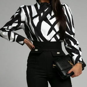 ABSTRACT SATIN TOP BLOUSE SHIRT