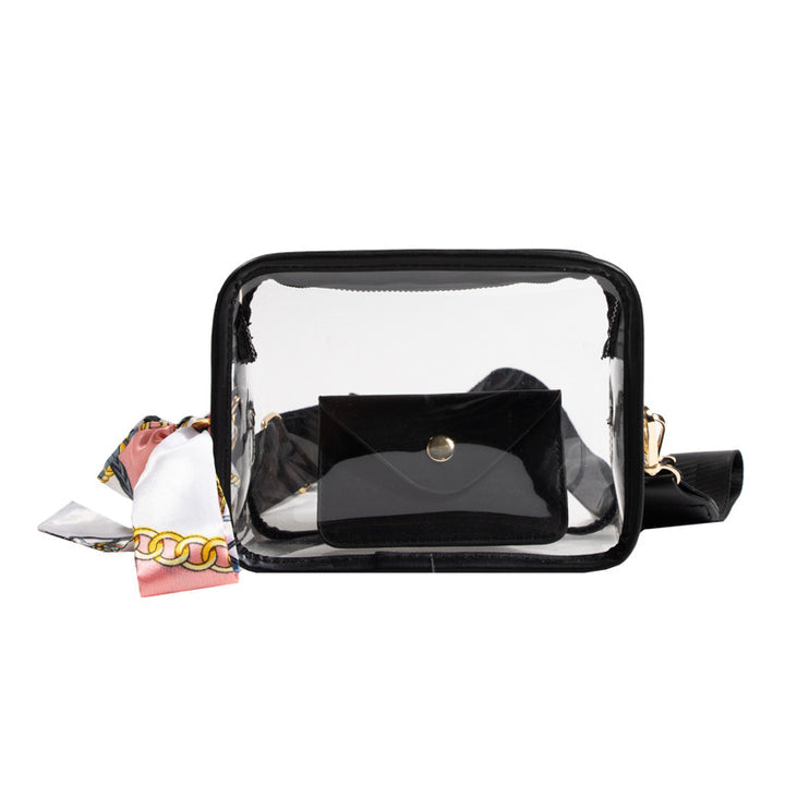 TRANSPARENT SMALL SQUARE BAG PVC CROSSBODY WIDE SHOULDER STRAP LETTER PACK