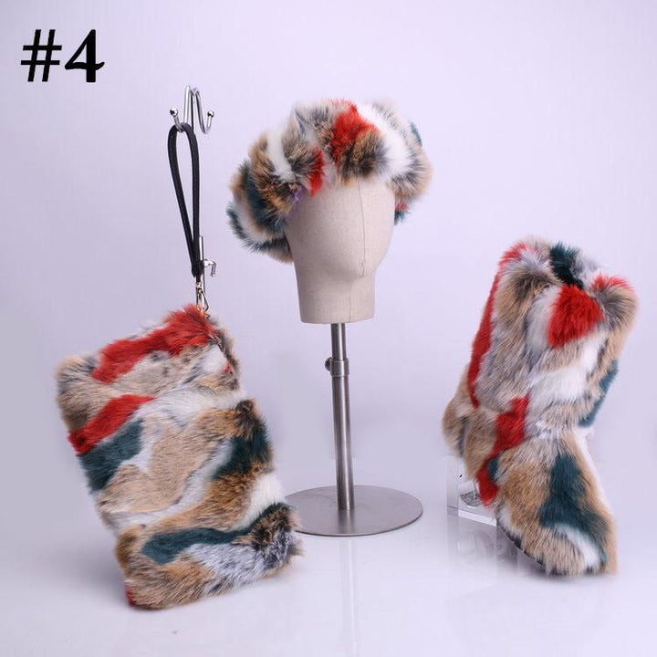 ADULT FAUX FUR HEADBAND/BOOTS/BAG 3 PC SET - MULTI