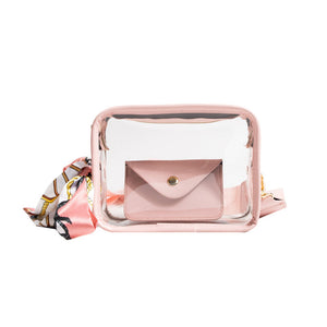 TRANSPARENT SMALL SQUARE BAG PVC CROSSBODY WIDE SHOULDER STRAP LETTER PACK