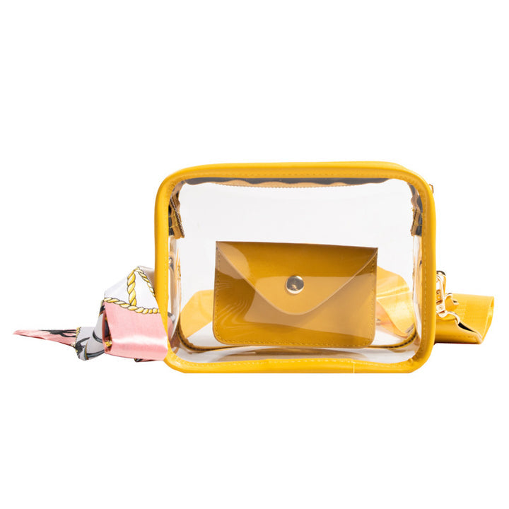 TRANSPARENT SMALL SQUARE BAG PVC CROSSBODY WIDE SHOULDER STRAP LETTER PACK