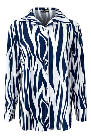 Zebra Print Blouse - Navy