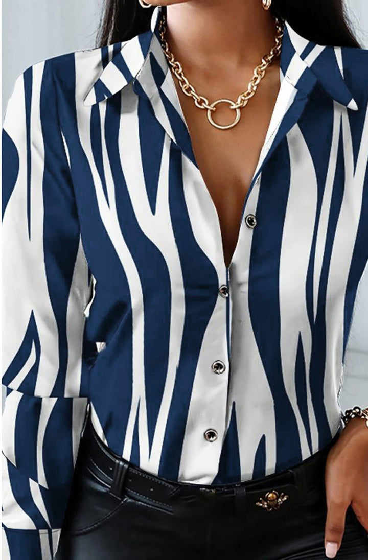 Zebra Print Blouse - Navy