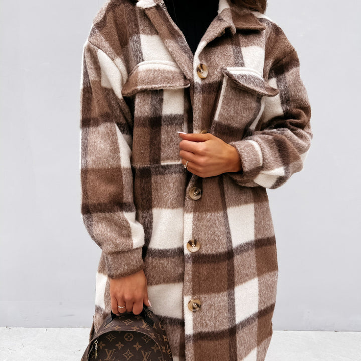 PLAID PRINTED MID-LENGTH SHIRT COAT