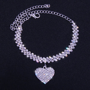 DIAMOND RHINESTONE LOVE PENDANT ANKLET