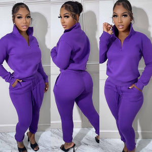 LEISURE SPORTS COLLAR ZIPPER TWO-PIECE SET