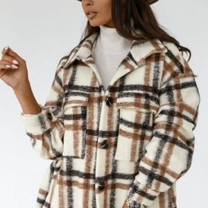 PLAID PRINTED MID-LENGTH SHIRT COAT