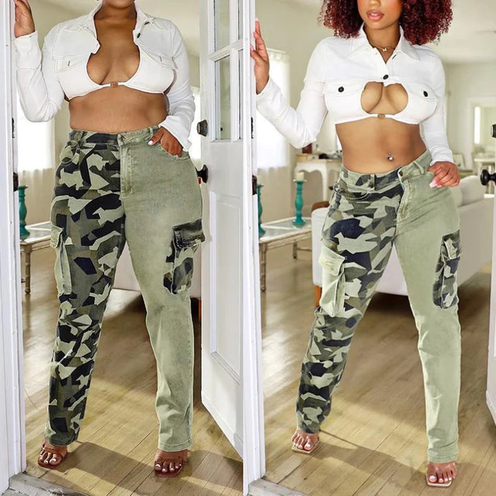 CAMO PATCHWORK POCKET CASUAL TROUSERS