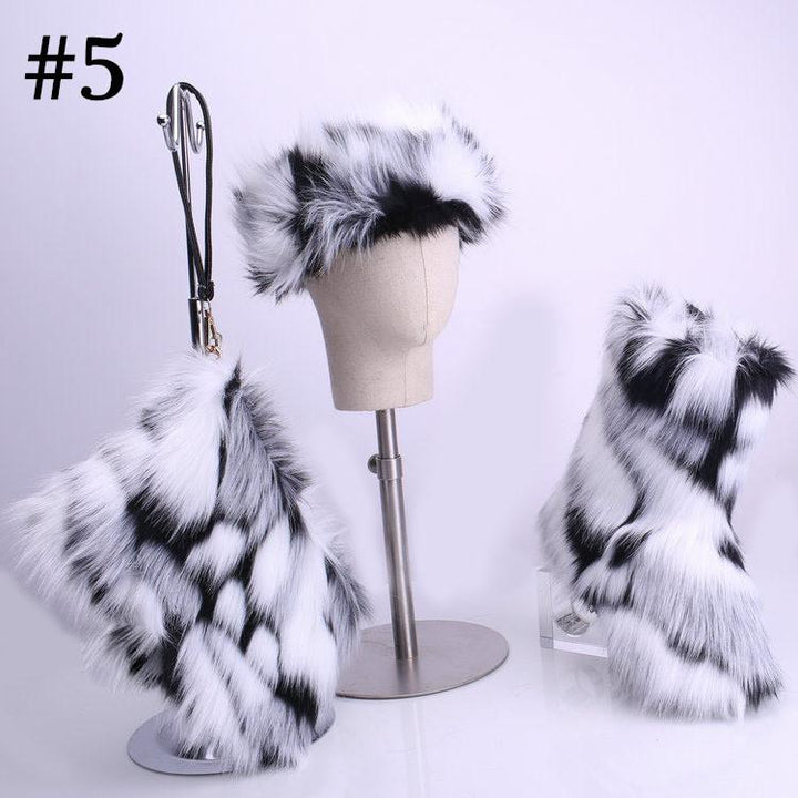 ADULT FAUX FUR HEADBAND/BOOTS/BAG 3 PC SET - MULTI