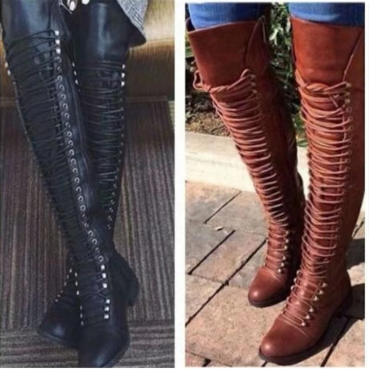 Over The Knee Leather Lace Up Boots